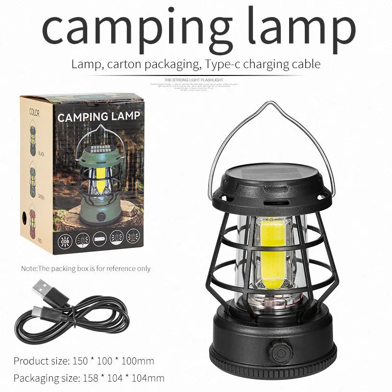 lanterne solaire camping rechargeable led suspendue urgence rouge verte noire vintage métallique