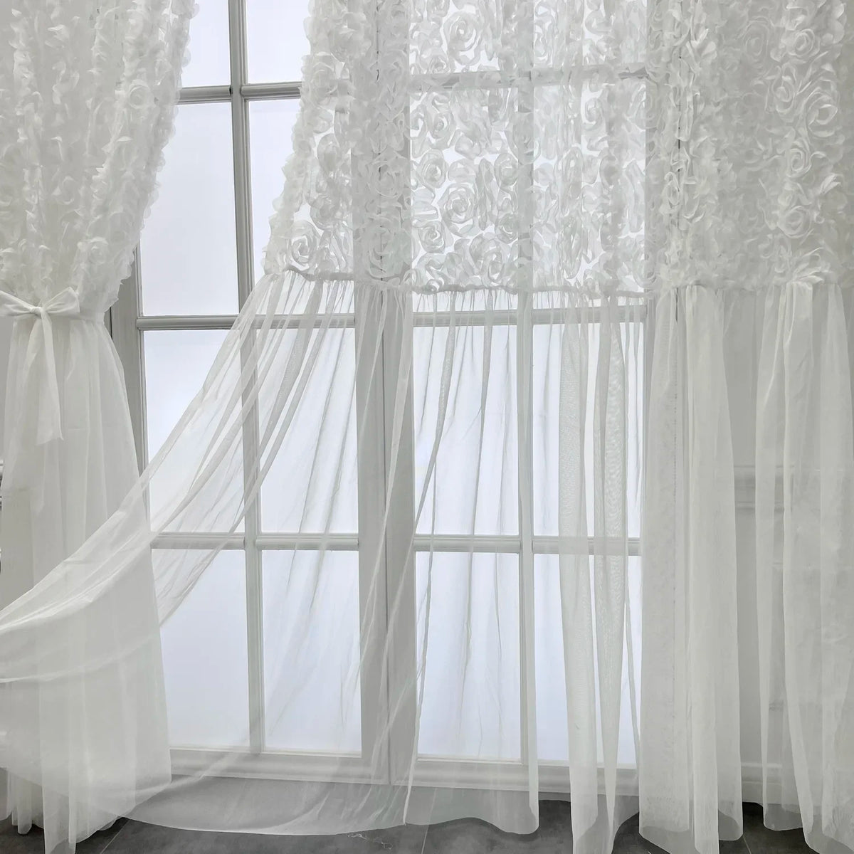 rideau fleur brodé transparent classique polyester blanc chambre mariage decoration