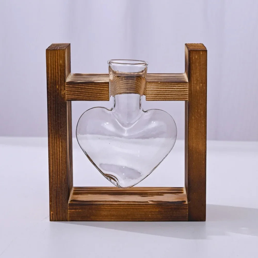 support plante verre moderne bois marron clair vase table decoration maison transparent naturel