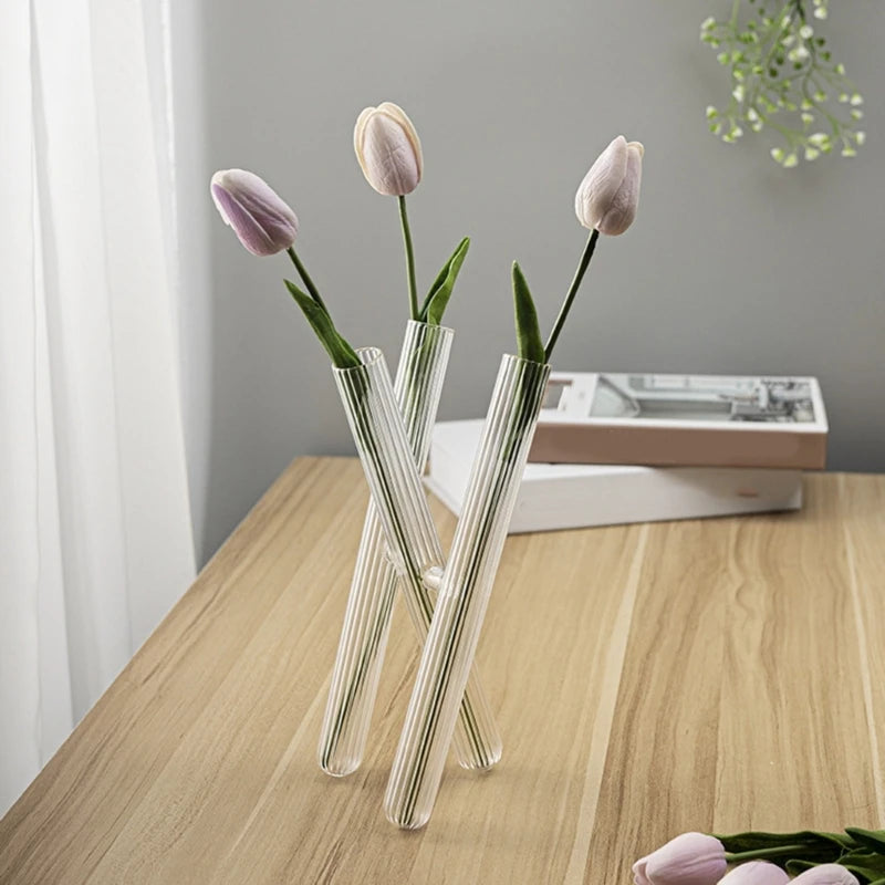 vases transparents modernes stries tubes hauteur 24cm fleurs feuilles decointérieur minimalistestyle
