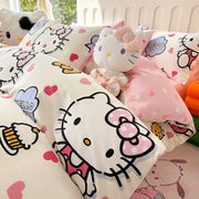housse couette hello kitty 100 coton motifs pommes cœurs nuages enfantin kawaii taies oreillers