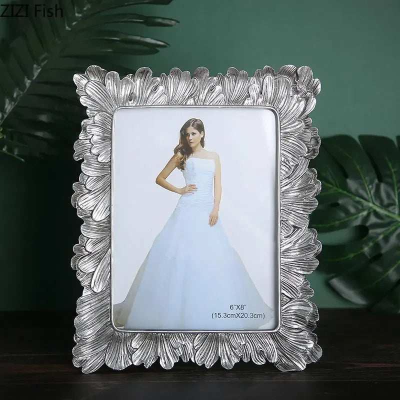 cadre photo or argent feuillages relief classique baroque 4x6 5x7 6x8