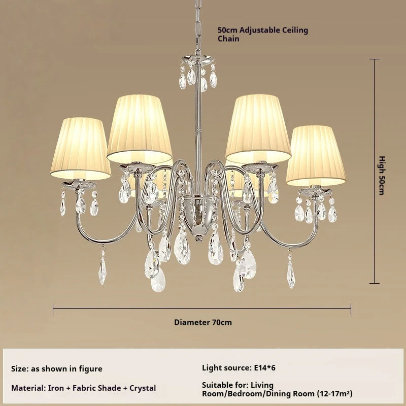 lustre cristal classique argenté abat jour conique cristaux pendus salon salle