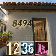 plaque numéro maison extérieure lumineuse personnalisable acier inoxydable led moderne élégante tridimensionnelle noir fixations