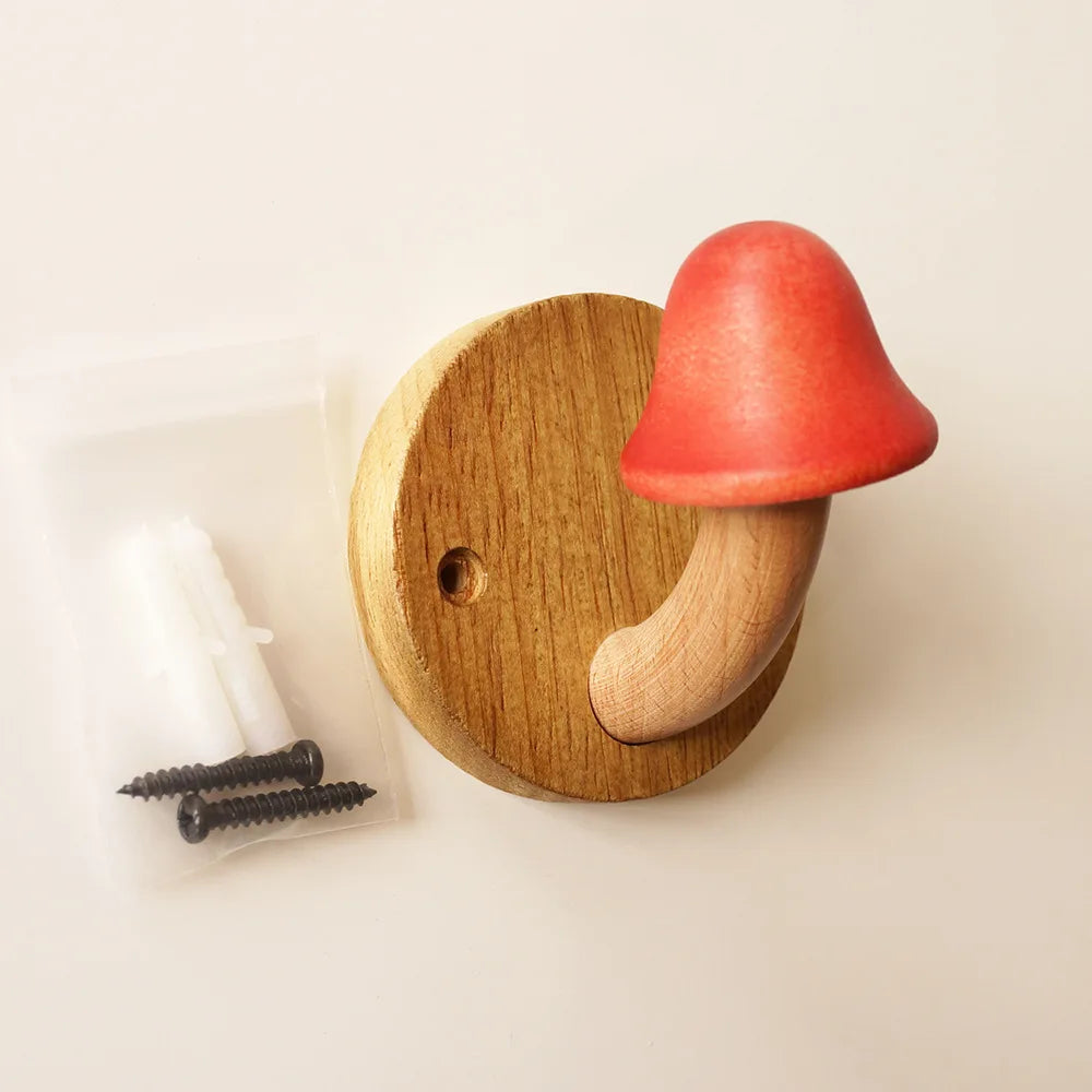 porte sacs champignon adhésif moderne bois naturel vert marron clair rouge minimaliste