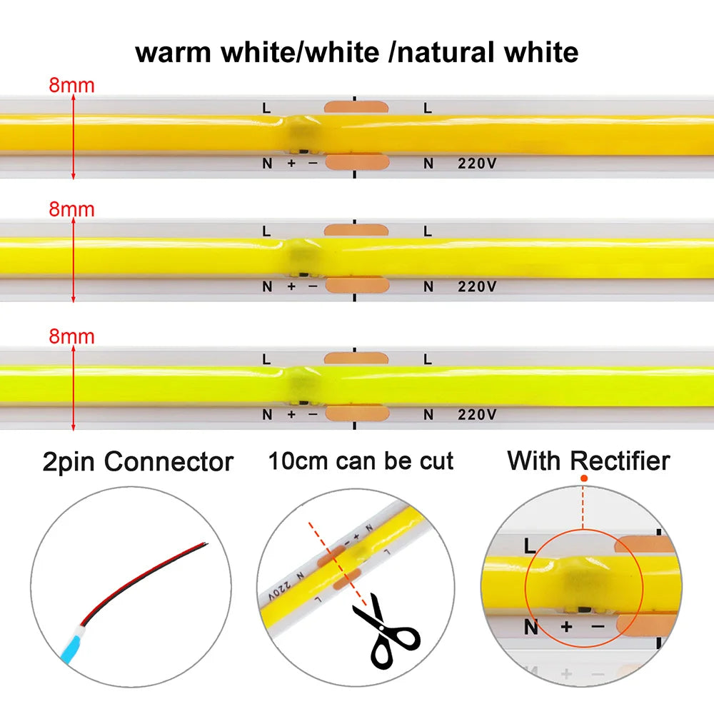 ruban led blanc jaune bleu 240leds adhésif ligne continue 3000 6500k 220v 50000h