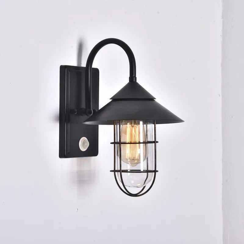 lampe murale industrielle détecteur présence noir mat éclairage extérieur abat jour protection led