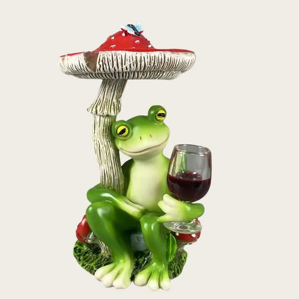 décoration intérieure sculpture grenouille verre vin champignon rouge orange marron fantaisiste résine