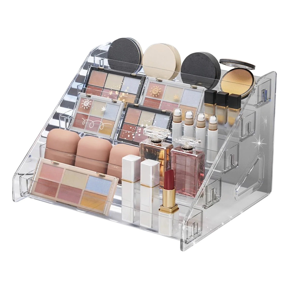 organisateur maquillage transparent palette fards crème yeux rouge lèvres fond teint poudre compacte outils