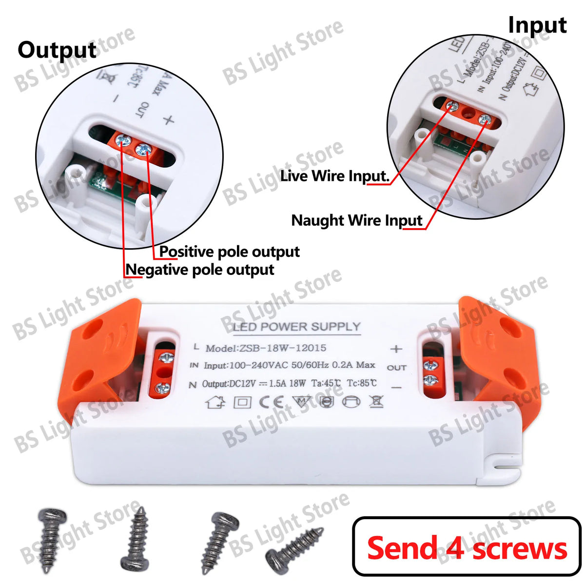 alimentation led 12v 24v 100v 240v 12w 18w 24w 36w 60w 120w blanc or