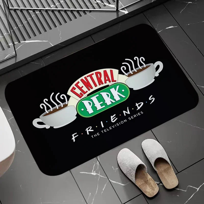 tapis central perk friends blanc vert noir moderne logo bienvenue salon chambre bain