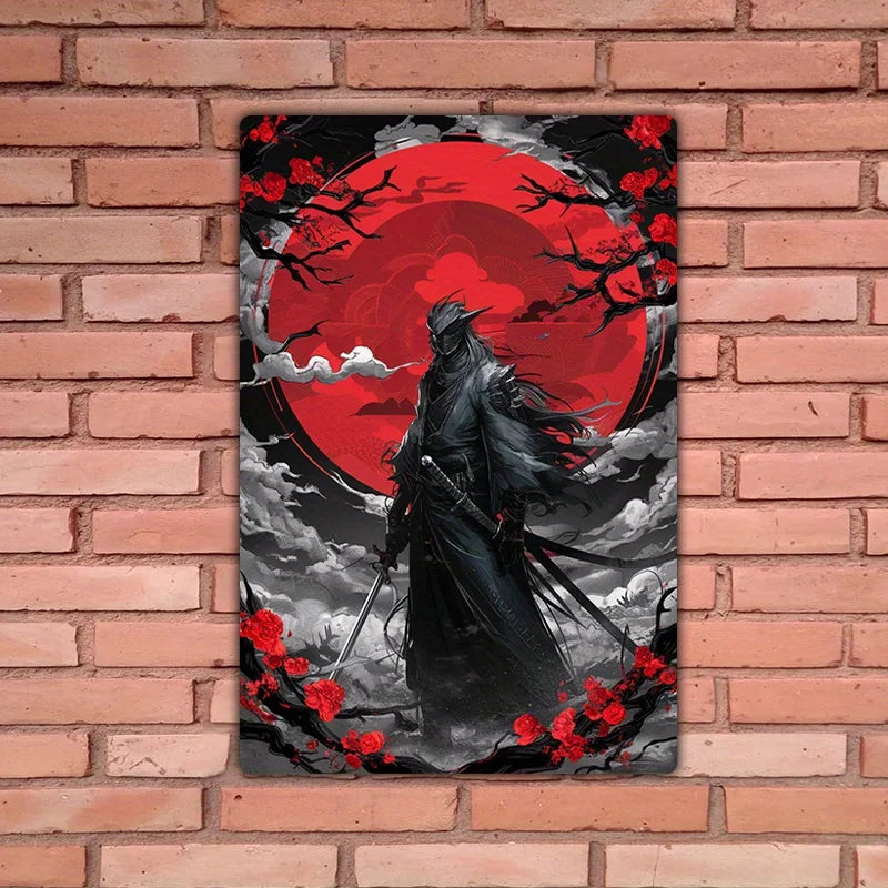 décoration murale métal ninja warrior armure paysage japonais sombre artistique 20x30cm 30x45cm