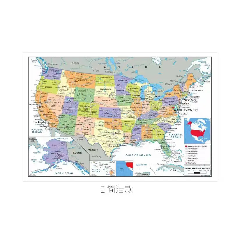 affiche murale carte états unis classique couleurs vives cadre noir détails cartographiques vintage maison