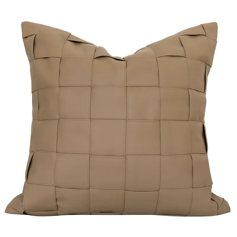 taies d'oreiller carrées tartan tissu chenille beige noir blanc décoratives modernes