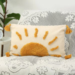 coussin décoratif nordique brodé motif géométrique beige moutarde orange brun boho chic