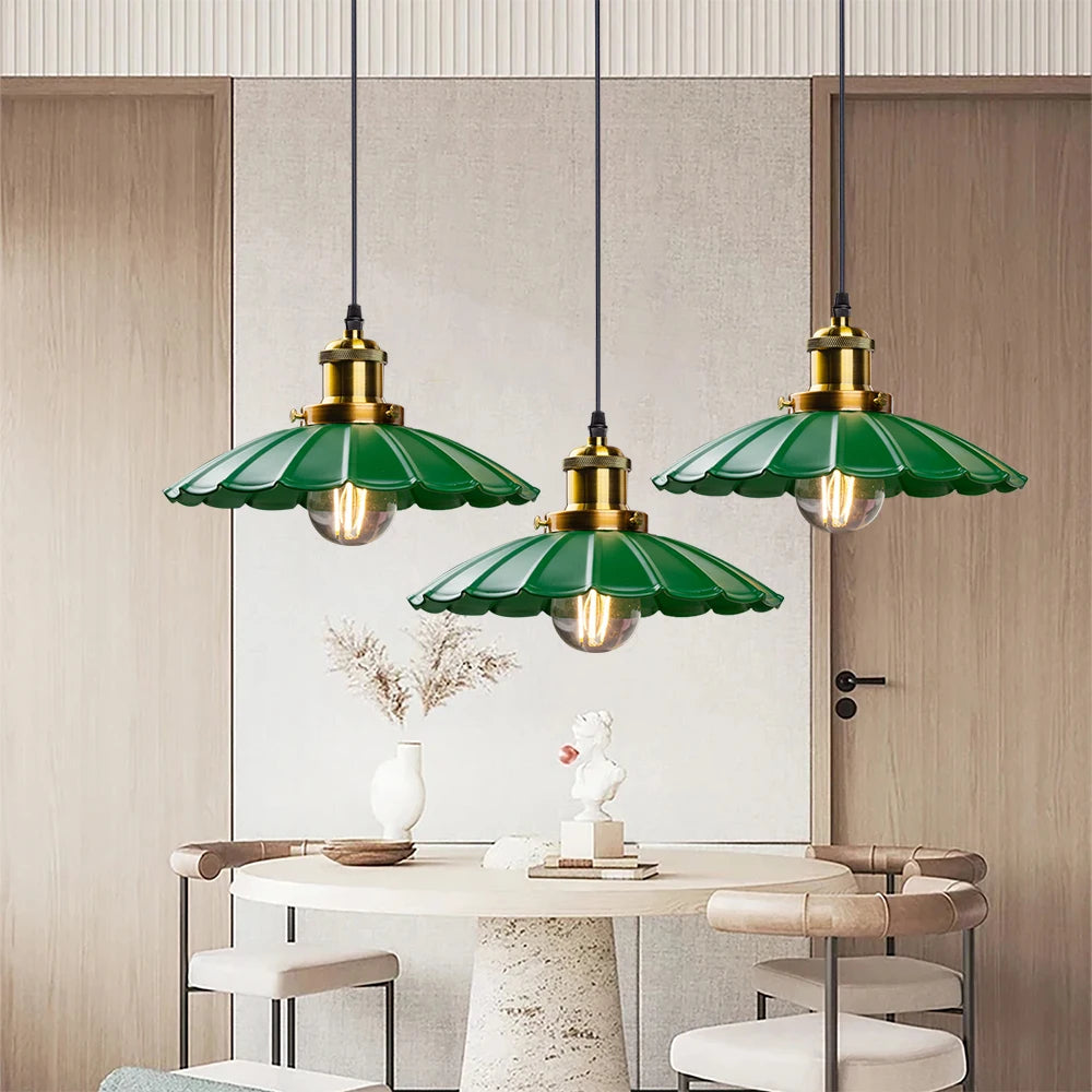 lampe suspendue vintage vert doré plissée câble noir ajustable chambre salon étude