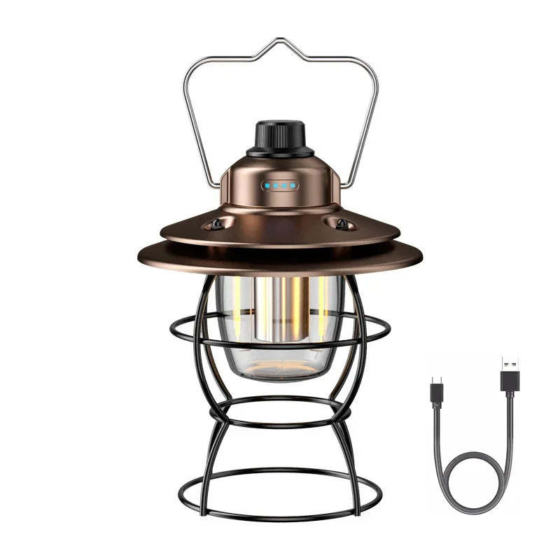 lanterne camping vintage led recharge usb portable métal noir blanc bronze