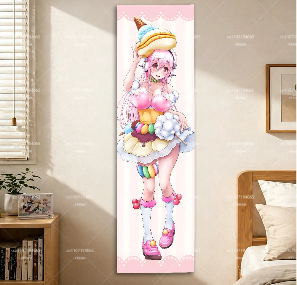 tapisserie rose dessin animé personnages fantaisistes 150cm haute 40cm large opacité 2d plat mur