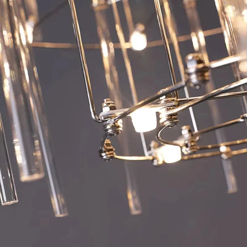 lustre suspension moderne cristal transparent acier inoxydable led salon maison luxe décoratif argenté