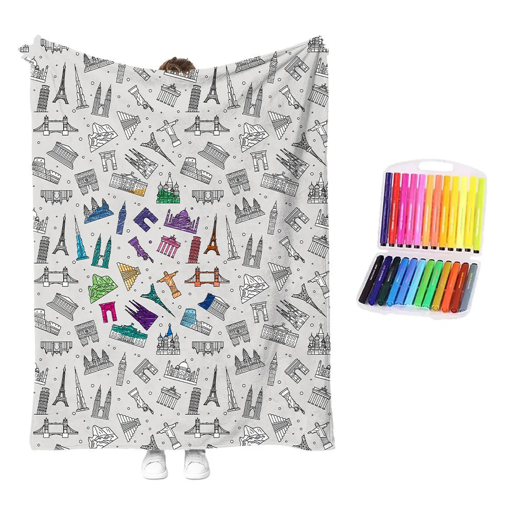 couverture colorier enfants motifs noël animaux crayons couleur texture douce moderne multicolore blanc gris