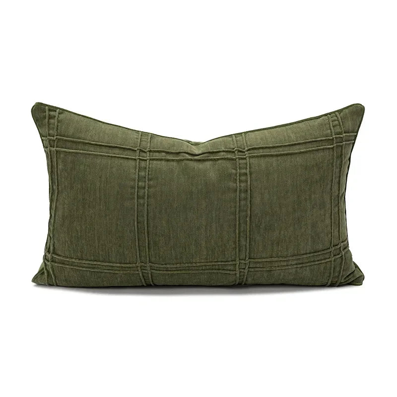 housse coussin vert olive moderne tissu polyester coton géométrique décoration intérieure écologique simple nordique
