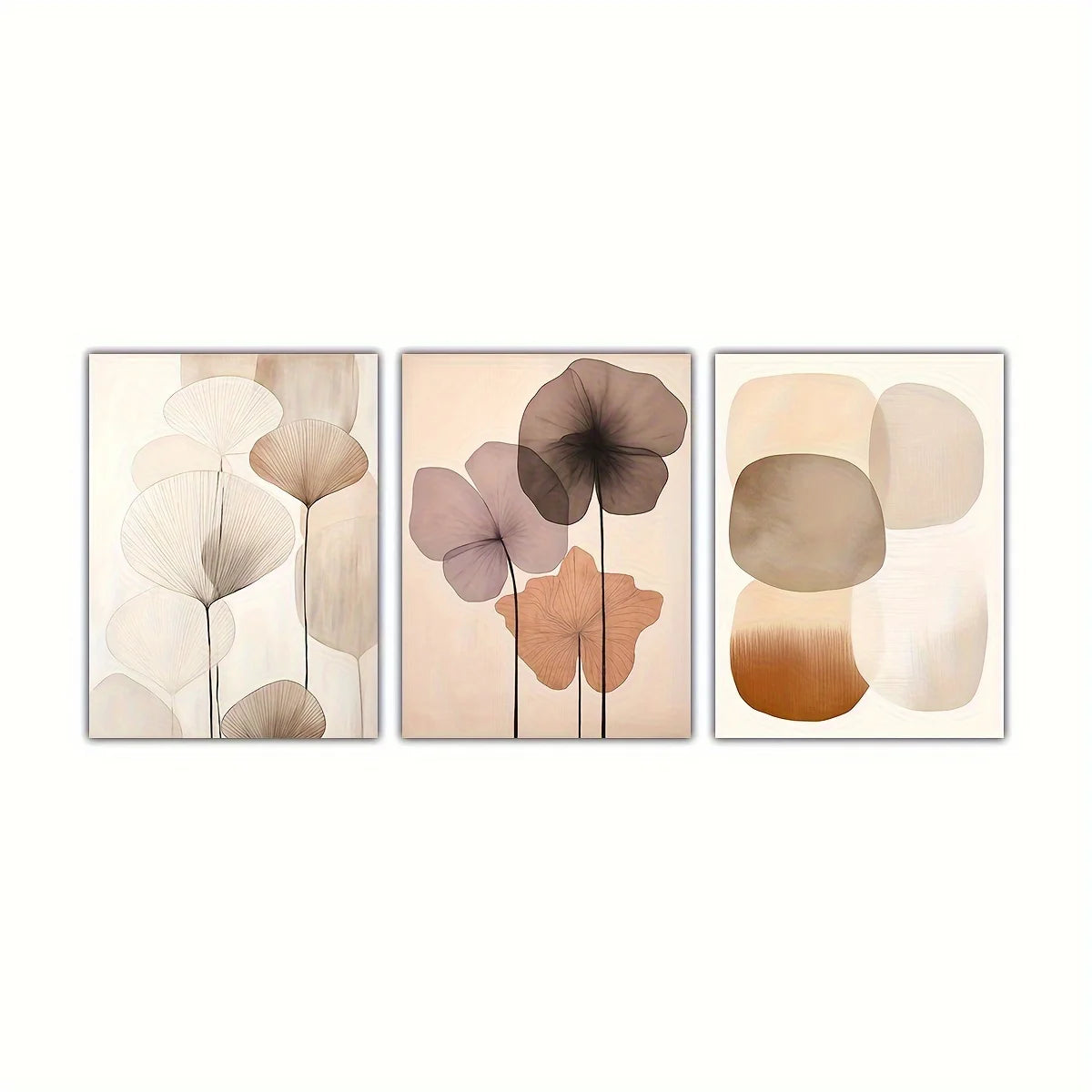 toiles d'art abstrait géométrique minimaliste contemporain beige marron gris rose pâle sans cadre trois