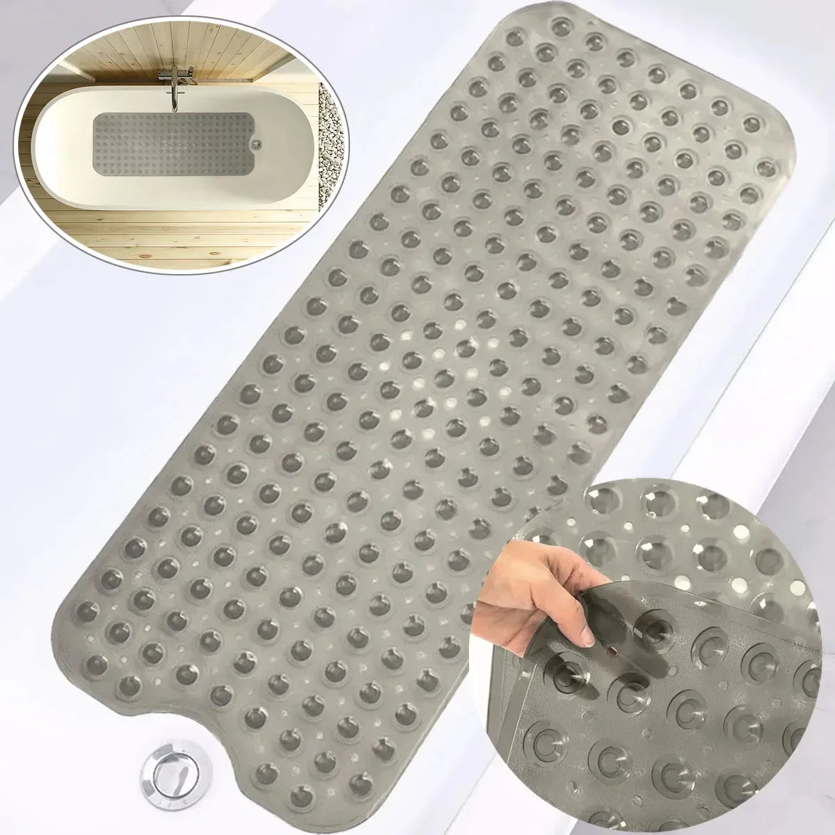 tapis bain moderne antidérapant 40x100cm bleu clair gris transparent drainage massage suction