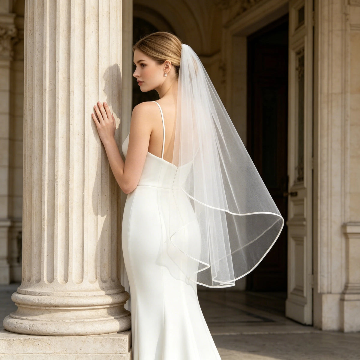 voile mariée classique blanc peigne coiffure mariage church garden simple adult female