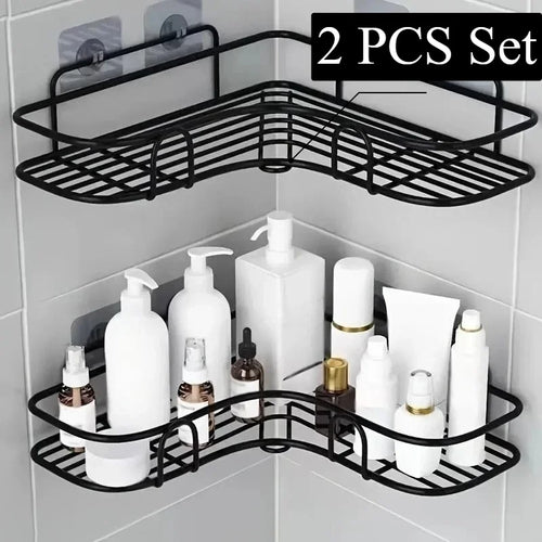 étagère d'angle murale métal adhésif salle bain cuisine douche rangement noir