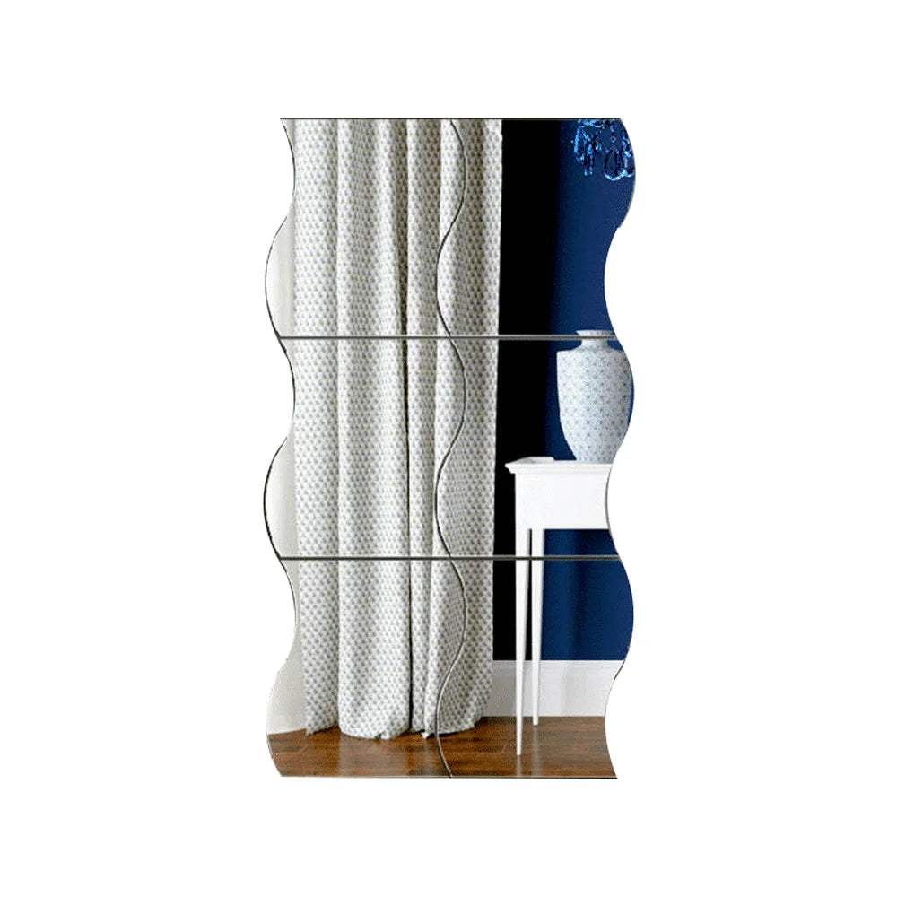 miroir argenté moderne adhésif ondulé décoration murale salle bain chambre 12x10cm set stickers