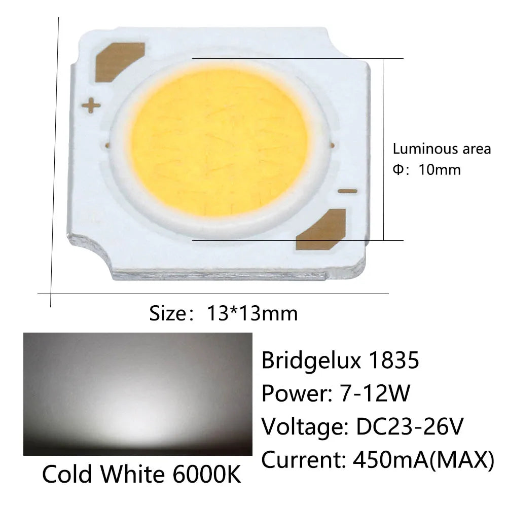 ampoule led blanc froide neutre chaude 6000k 4000k 3000k bridgelux 1835 chip modernes 13x13mm
