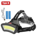 lampe frontale led rechargeable usb noir blanc bande ajustable indicateur charge longue portée fishing