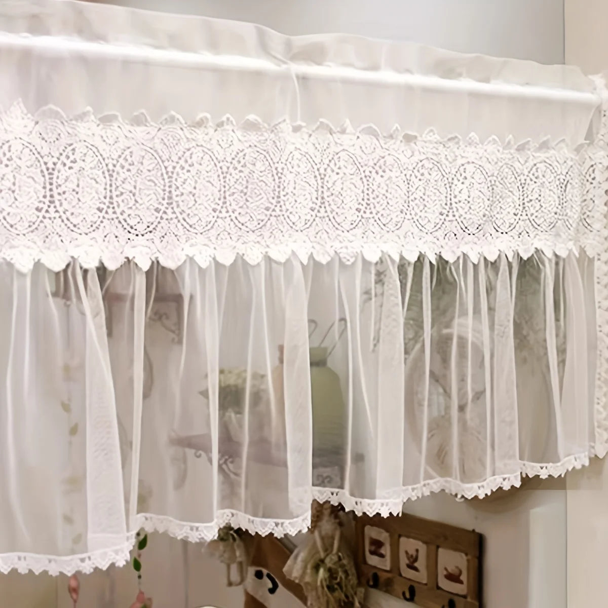 rideau blanc dentelle fine transparent classique polyester intérieur maison