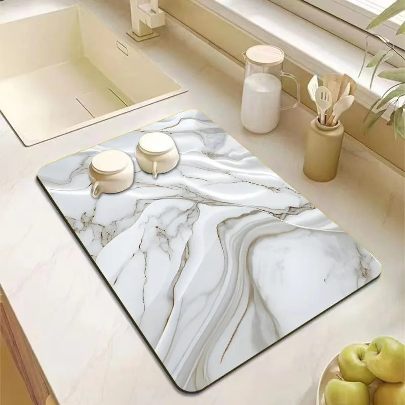 tapis cuisine moderne blanc gris marbre antidérapant rapide élégant 20cm 30cm 40cm 60cm