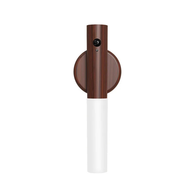 lampe poche rechargeable adhésive moderne bois marron foncé blanc texture naturelle interrupteur port charge