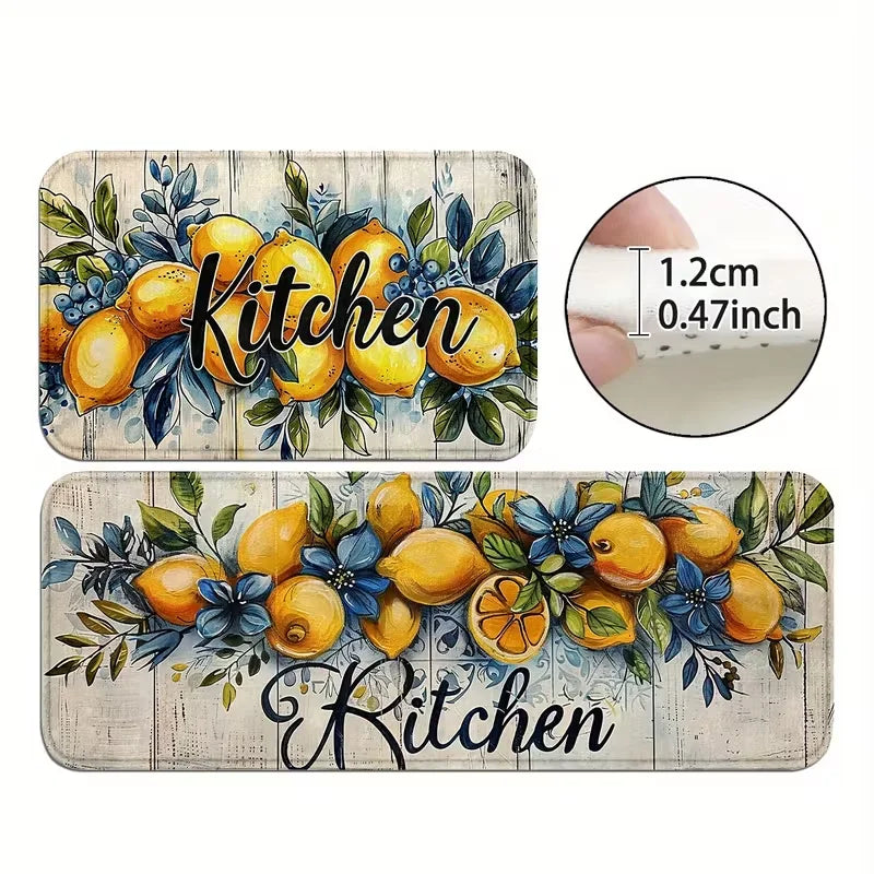 tapis cuisine antidérapant citron feuilles kitchen extérieur polyester rustique vintage