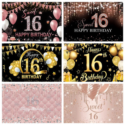 Fond doré anniversaire 16 ans bannière vinyle
