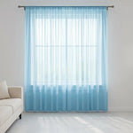 rideau voilage bleu clair plissé moderne tringle fenêtre décoration chambre salon transparent nylon
