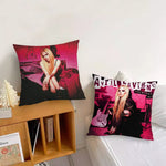 coussin carré avril lavigne noir rose pop guitare décoration voiture canapé chambre sofa