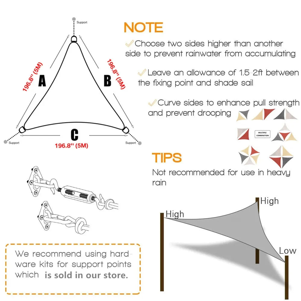 Voile d'ombrage triangulaire orange pour camping