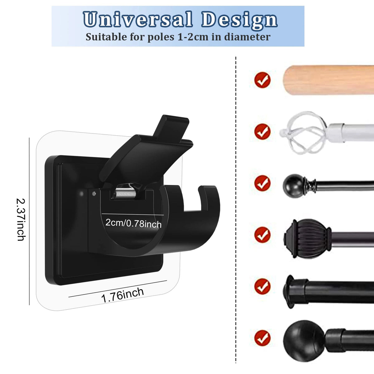 supports murals autoadhésifs clips noirs modernes rideaux tiges douche porte clés sacs téléphones tasses