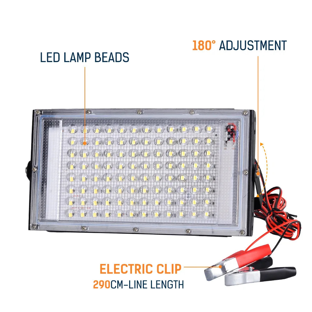 projecteur led 12v 100w ip66 gris blanc moderne camping pêche ajustable 180