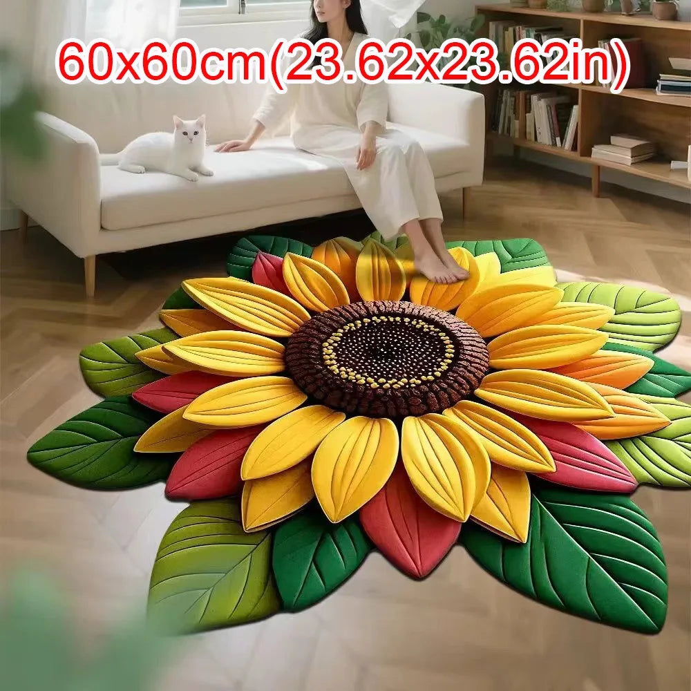 tapis fleur tournesol jaune vert moderne 60x60cm polyester antidérapant salon chambre