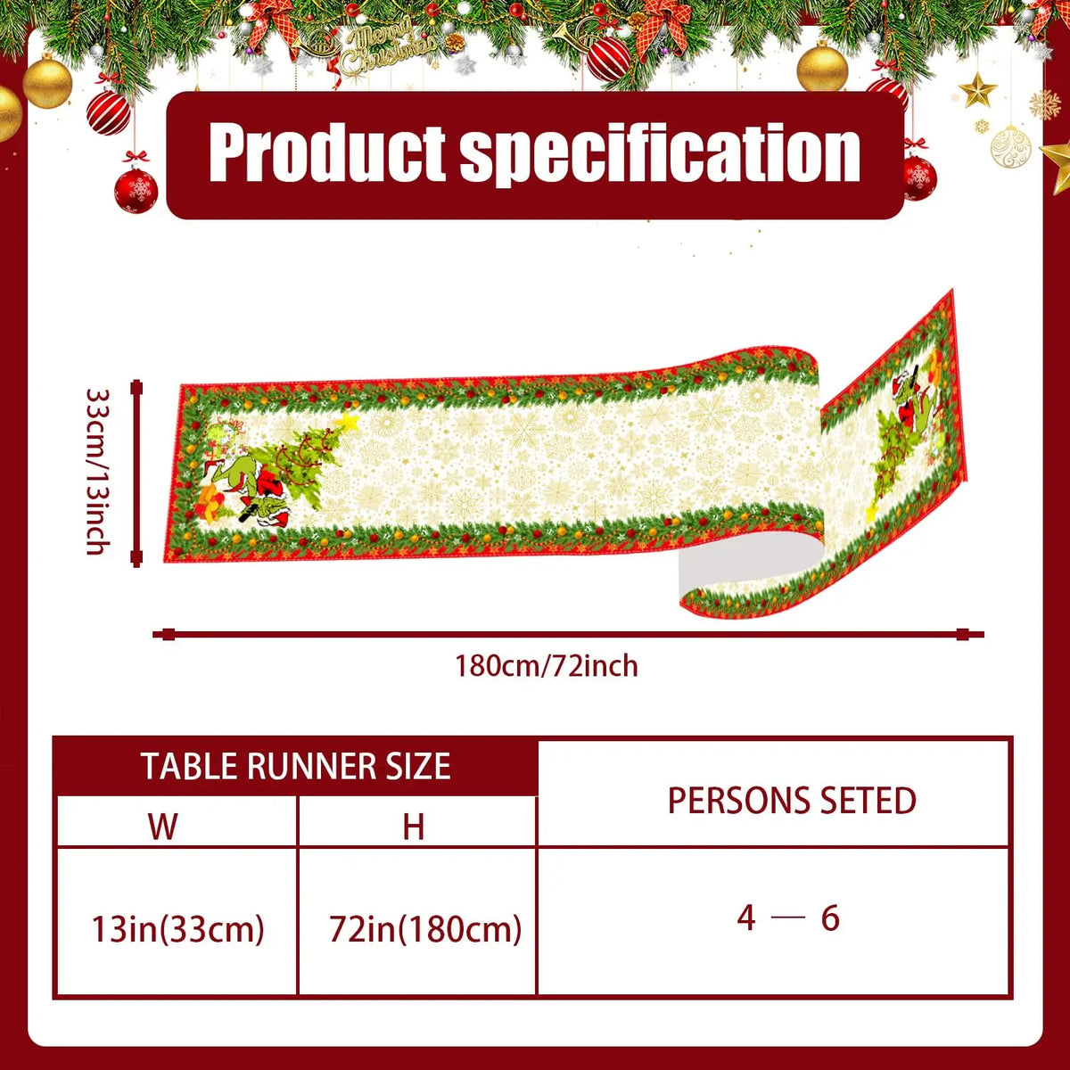 chemin table noël lin blanc motifs flocons neige guirlande sapin décoration table hiver