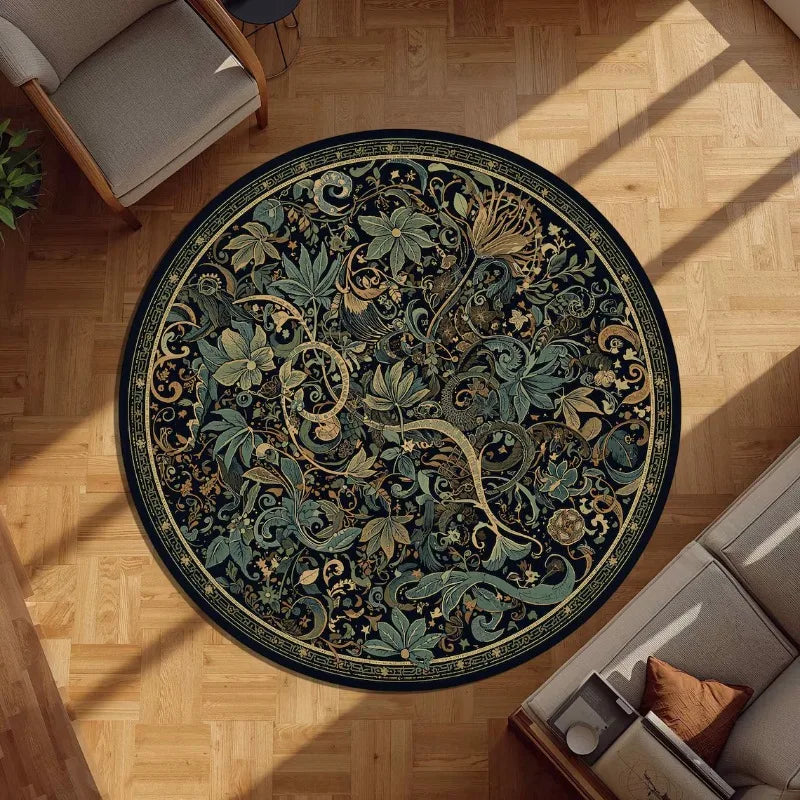 tapis rond floral moderne polypropylène polyester 80x80cm 120x120cm noir beige verte bleu marronextérieur salon