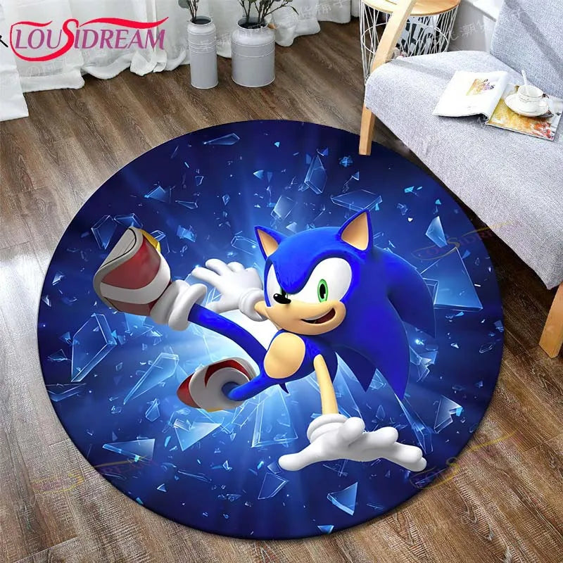 tapis rond sonic dessin animé bleu blanc rouge jaune noir cartoon 100cm 120cm 140cm
