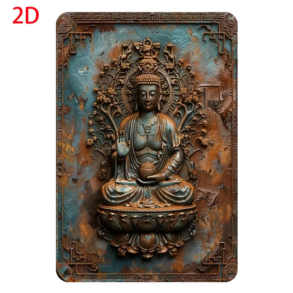 statue bouddha aluminium relief sculpté gris brun beige décoration murale intérieur extérieur (Seulement 14