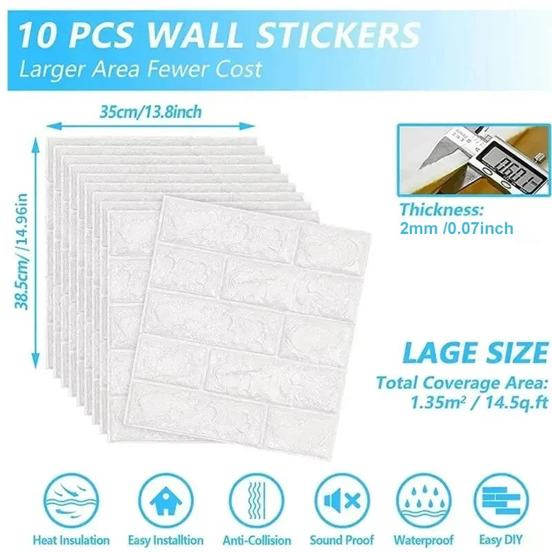 sticker mural brique blanc rose rouge adhésif moderne 10 pièces 35cm 38.5cm
