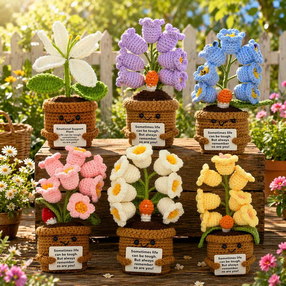 plantes crochet décoratives pots fleurs artisanales couleur blanc vert marron rose jaune bleu