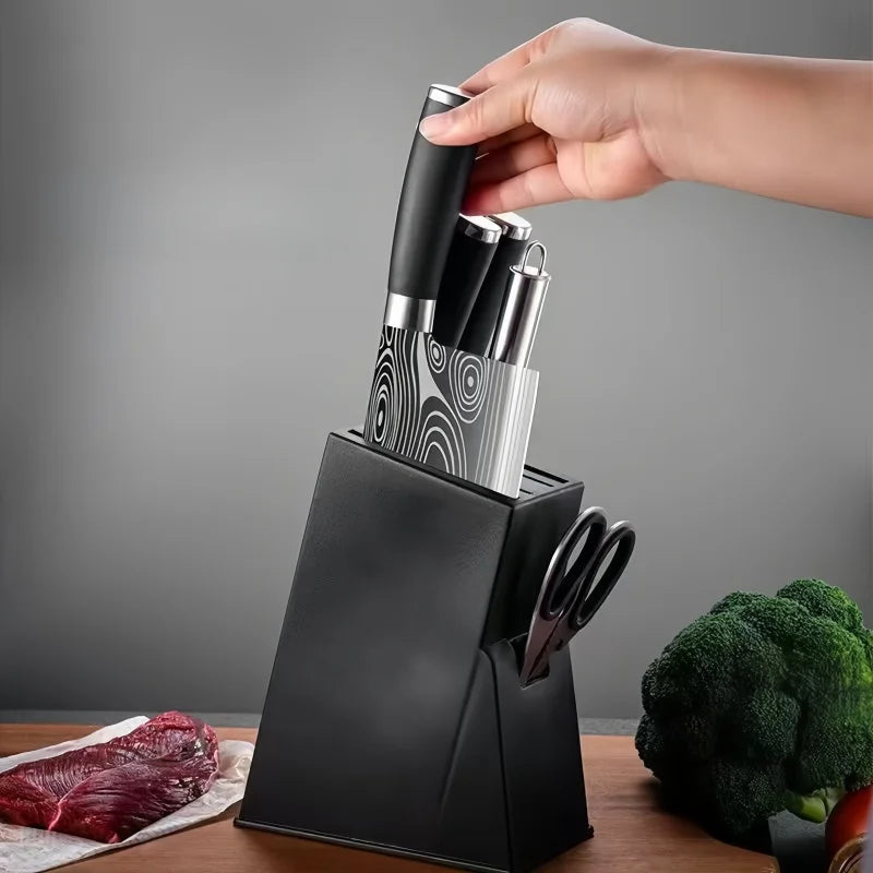 porte couteaux moderne couteaux damasquinés ciseaux rangement cuisine noir argenté minimaliste respectueux environnement